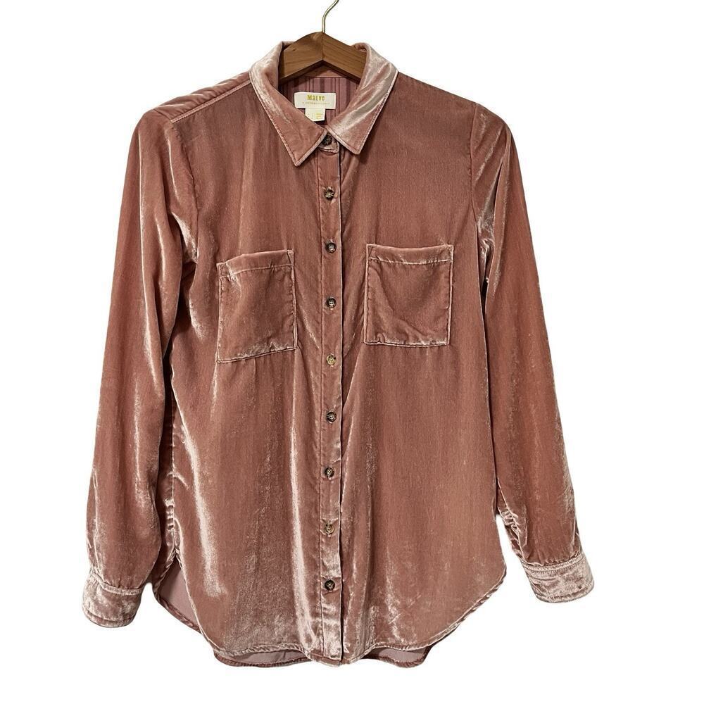 Anthropologie Pilcro Hadley Relaxed Velvet Button Shirt Size 2 Pink Romantic